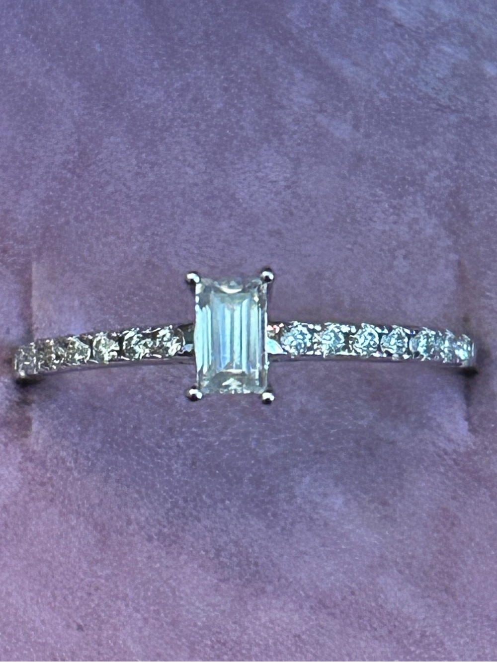 1.50CTW Moissanite Baguette-Cut Center Stone Ring w/Pavé Accent Stones 925Silver